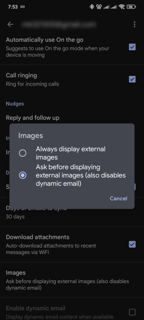 image settings in gmail app