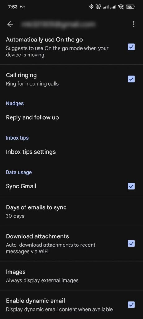 settings in gmail app featuring images option