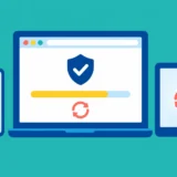 Ноутбук, смартфон і планшет із іконками синхронізації та захисту даних