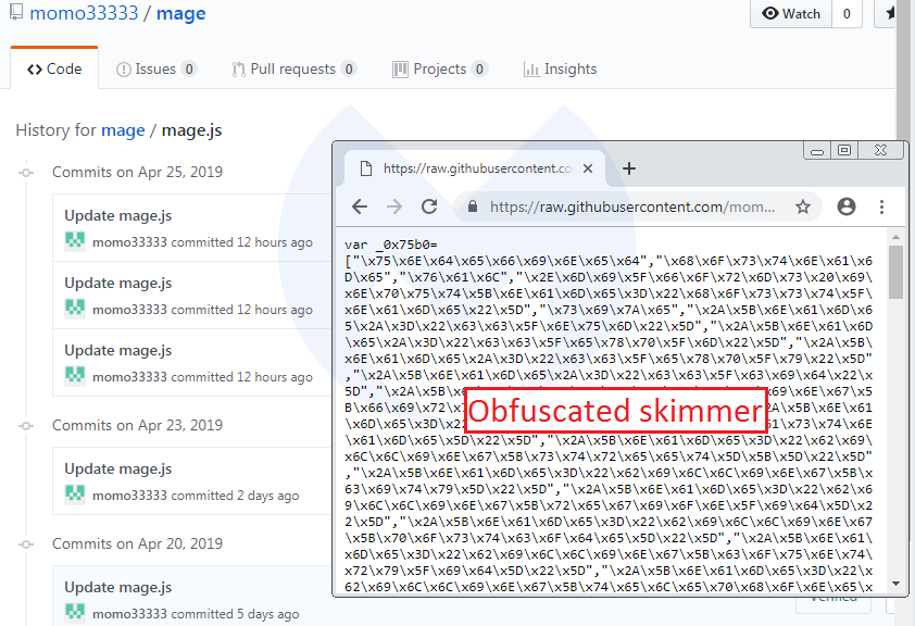 MageCart skimmer hosted on GitHub