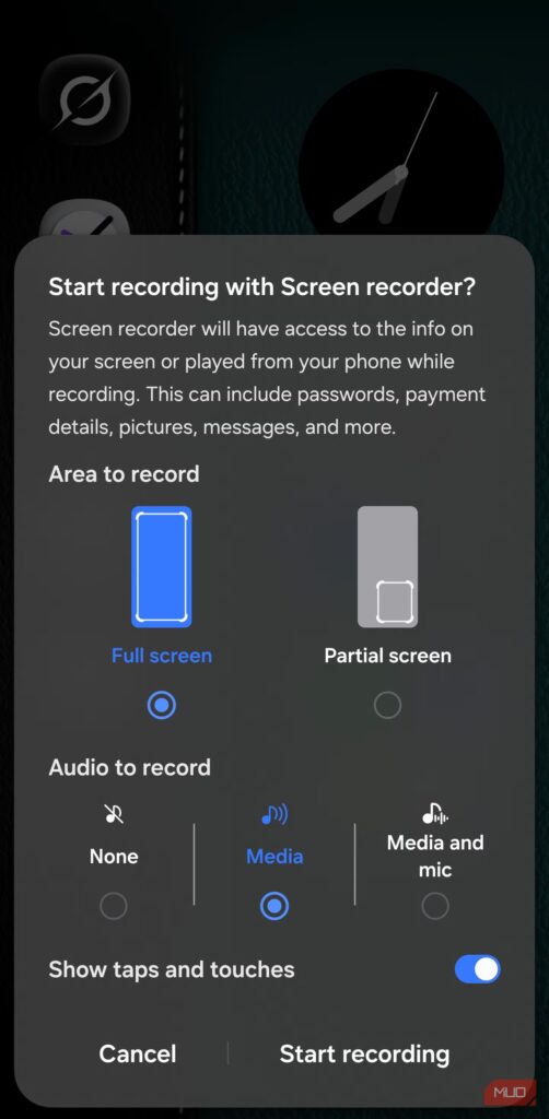 4 функції Android, які Google додала непомітно 38 screen recorder area and audio options