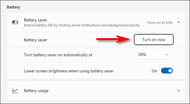 battery saver turn on now
