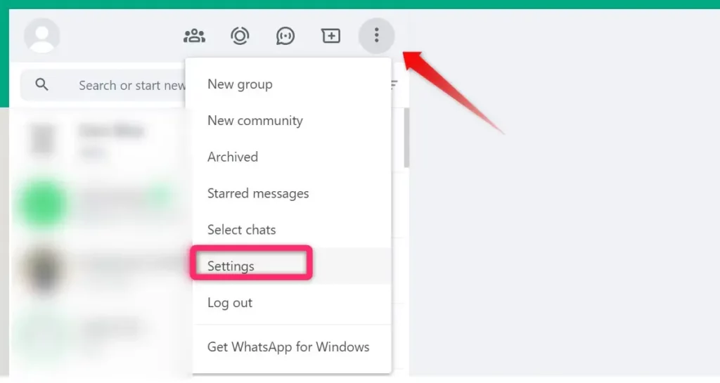 Відкриття налаштувань у WhatsApp Web