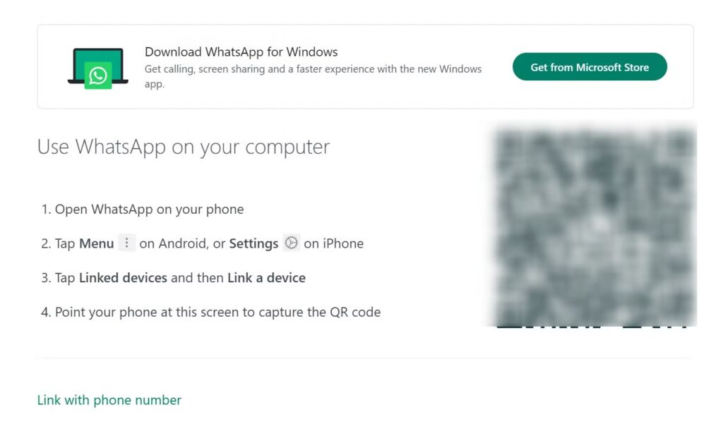 1 whatsapp web login page showing qr code to scan