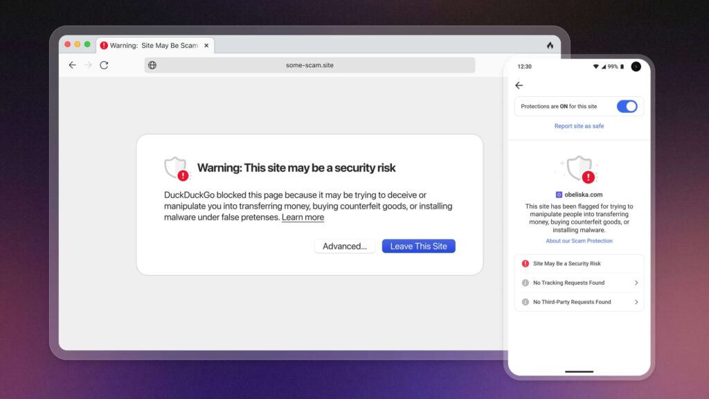 Браузер DuckDuckGo тепер захищає від фальшивих криптобірж та залякувального ПЗ 34 image 3 warning messages 1