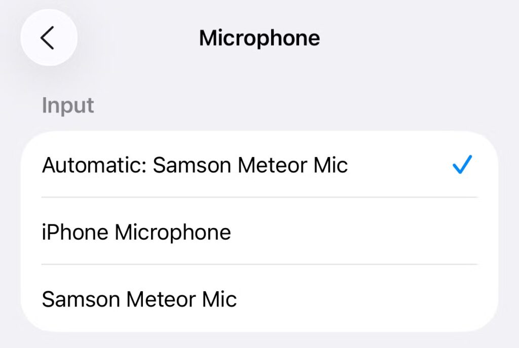 samson meteor microphone in the ios 26 settings app