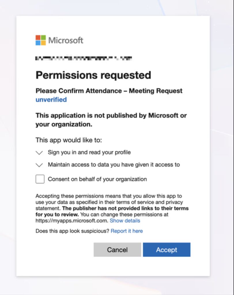 fake microsoft teams invite malicious oauth app consent prompt