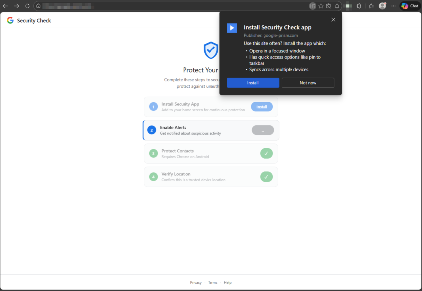 Фейковий сайт Google встановлює PWA для крадіжки паролів і кодів 2FAкторної автентифікації