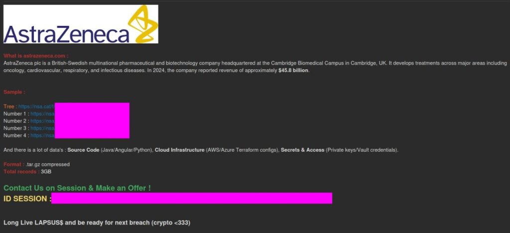 Хакери стверджують, що зламали AstraZeneca та викрали 3 ГБ корпоративних даних 34 hacker group lapsus astrazeneca data breach 1
