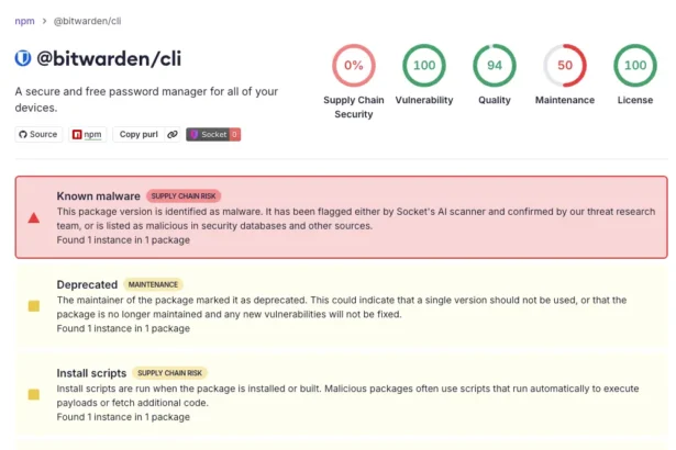 Менеджер паролів Bitwarden атаковано через ланцюжок постачання: npm-пакет містив шкідливий код