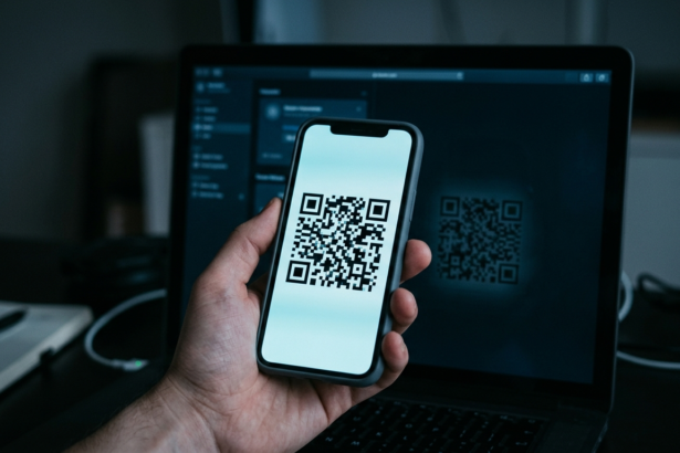 QR-код для прив'язки пристрою на екрані смартфона — фішингова схема з підробкою WhatsApp