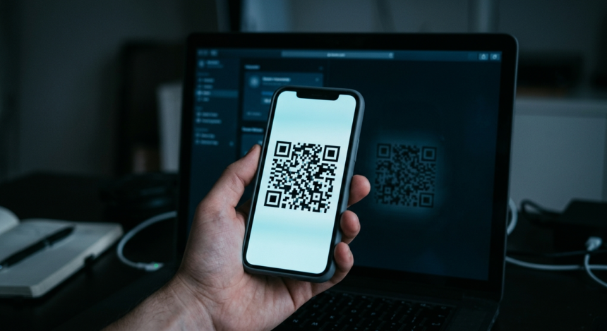 QR-код для прив'язки пристрою на екрані смартфона — фішингова схема з підробкою WhatsApp
