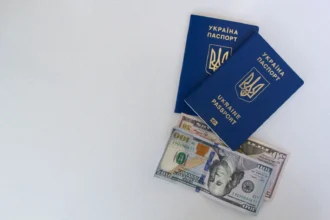 Топвид: українські паспорти й долари на білому тлі