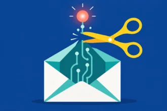 Відкрита біла конвертка з циркуляцією електронних ліній і ножицями