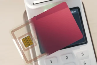 Безконтактна картка поруч із платіжним терміналом під час транзакції