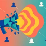 Розбитий гучномовець, що транслює кольорові хвилі до силуетів людей