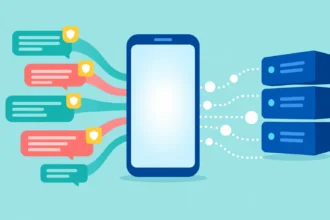 Смартфон посередині обмінюється повідомленнями із захищеними чатами та серверами